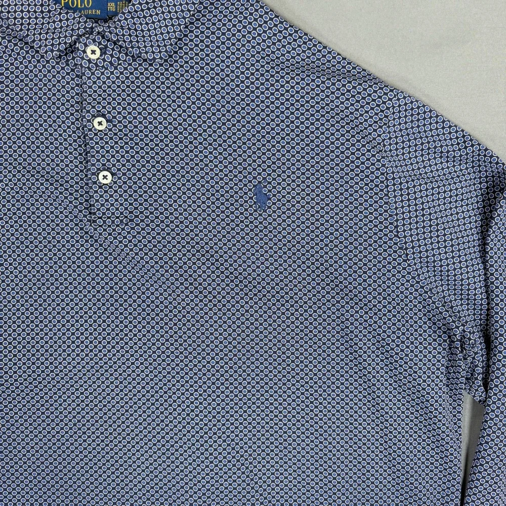 Polo Ralph Lauren Men's XXL Classic Fit Long Sleeve Cotton Polo Blue Dot Print